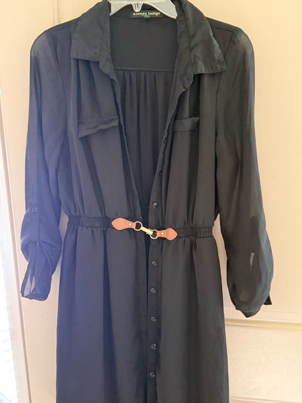 Black Shirt Dress with Brown Accent Belt
